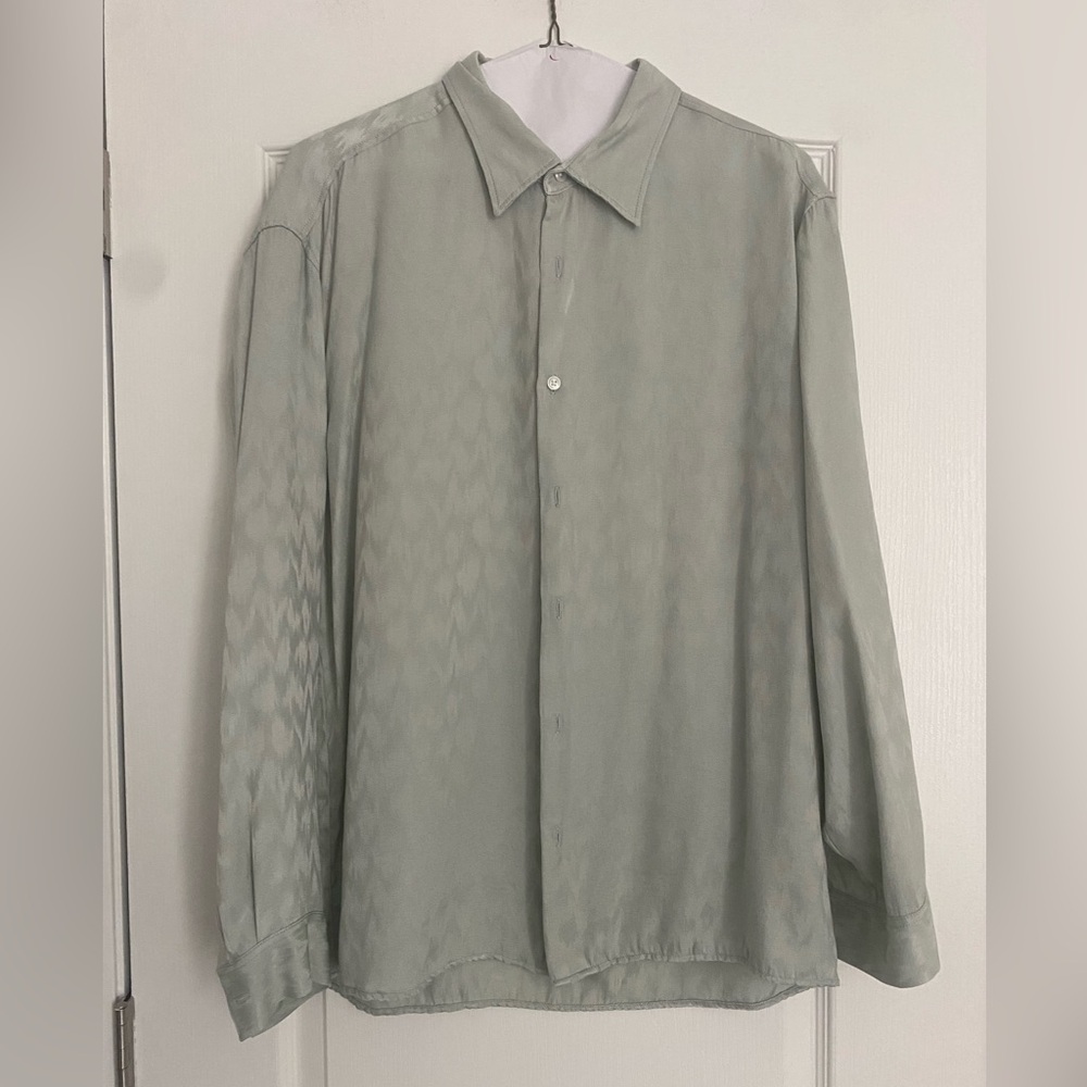Open Edit by Nordstrom Jaquard Stretch Satin Button Up Shirt Size Medium